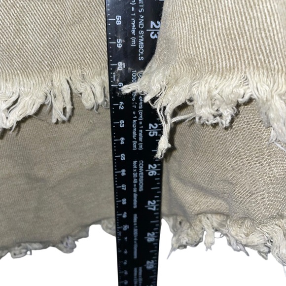 The Post Distressed Denim Jacket Khaki Green Raw Hem Pockets Button Front Size S - Picture 6 of 8